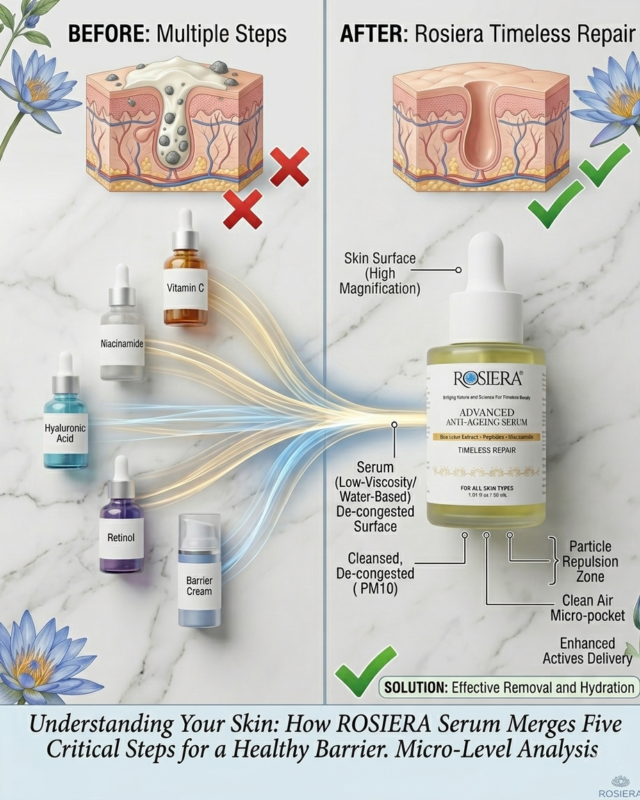 Rosiera Timeless Repair Serum replacing multiple skincare actives for a minimalist routine.