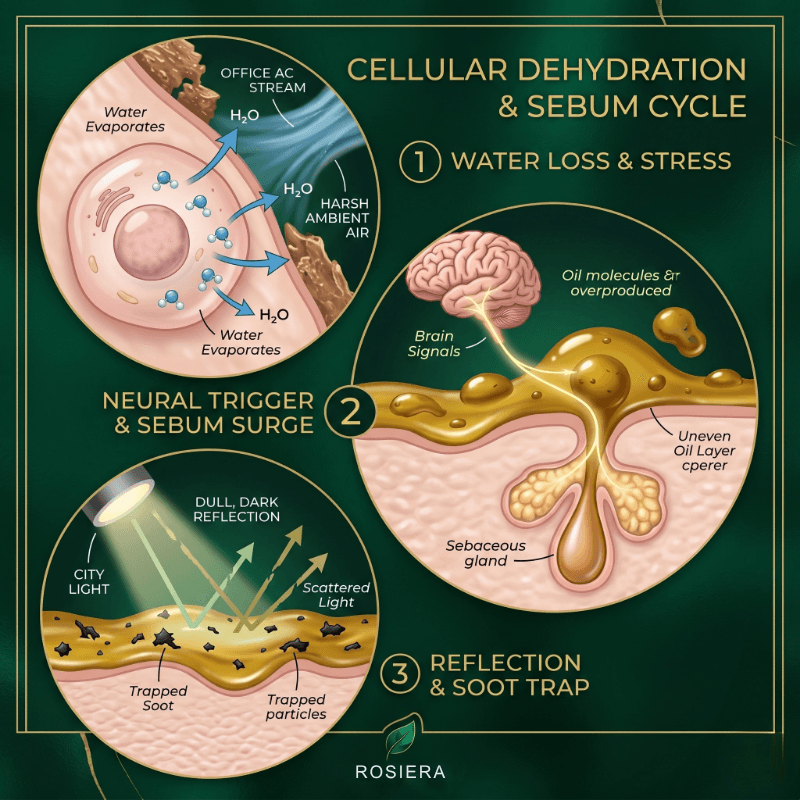 how oily skin causes urban dehydration lines and dull skin tone