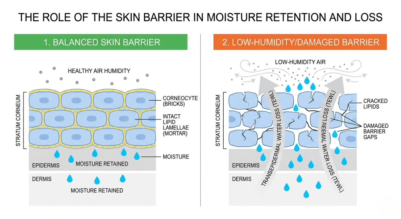 The Air Conditioning Epidemic: Is Your Office Air Aging Your Skin? 2 Anatomical breakdown of transepidermal water loss TEWL caused by indoor air conditioning micro-climates.