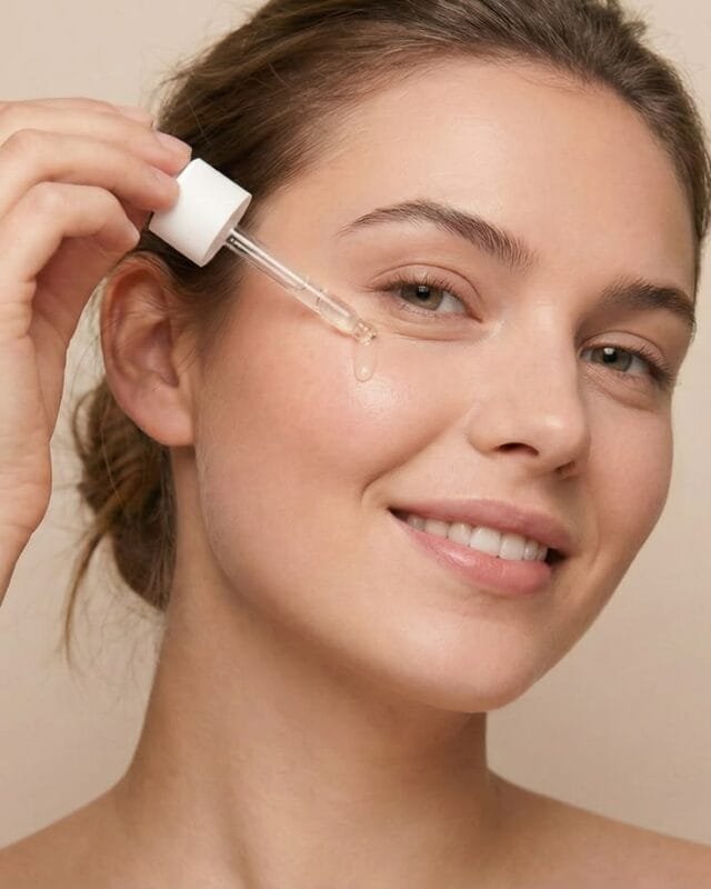 Skin Glycation & Sugar: How Collagen Stiffens After 25 2 Fast-absorbing serum droplet on skin showing lightweight non-greasy texture for climate-smart anti-aging.